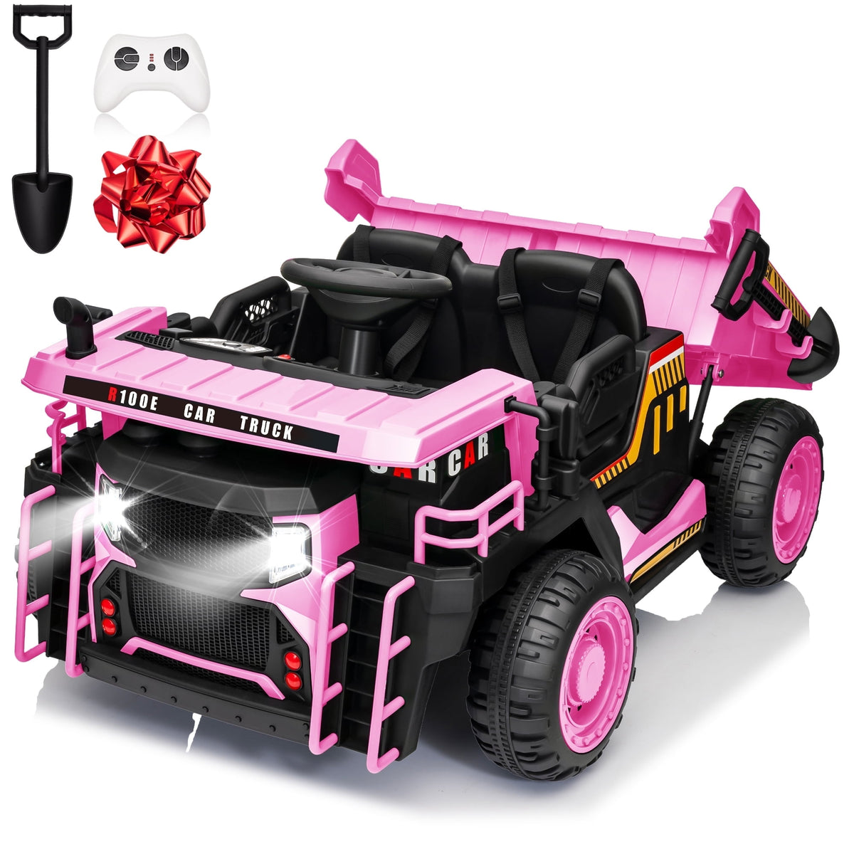 24 Volt Ride on Toys w/ Remote Control, 2*200W Strong Motor, Electric Powered Ride on Dump Truck with Shovel, 3 Speeds, LED Lights, MP3/USB Music, Blue