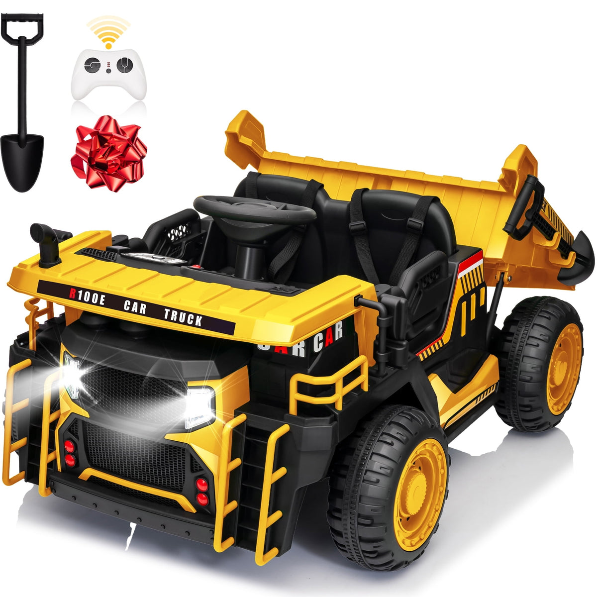 24 Volt Ride on Toys w/ Remote Control, 2*200W Strong Motor, Electric Powered Ride on Dump Truck with Shovel, 3 Speeds, LED Lights, MP3/USB Music, Blue