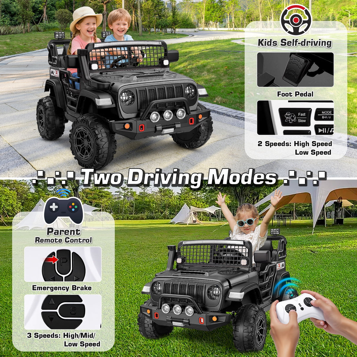 Funcid 24 Volt Ride on Toys, 2-Seater Electric Car, 400W Ride on Cars with Remote Control, Ride on Truck W/ Bluetooth, Music, Power Display, High/Low Speed, Light Control, Suspension, Pink
