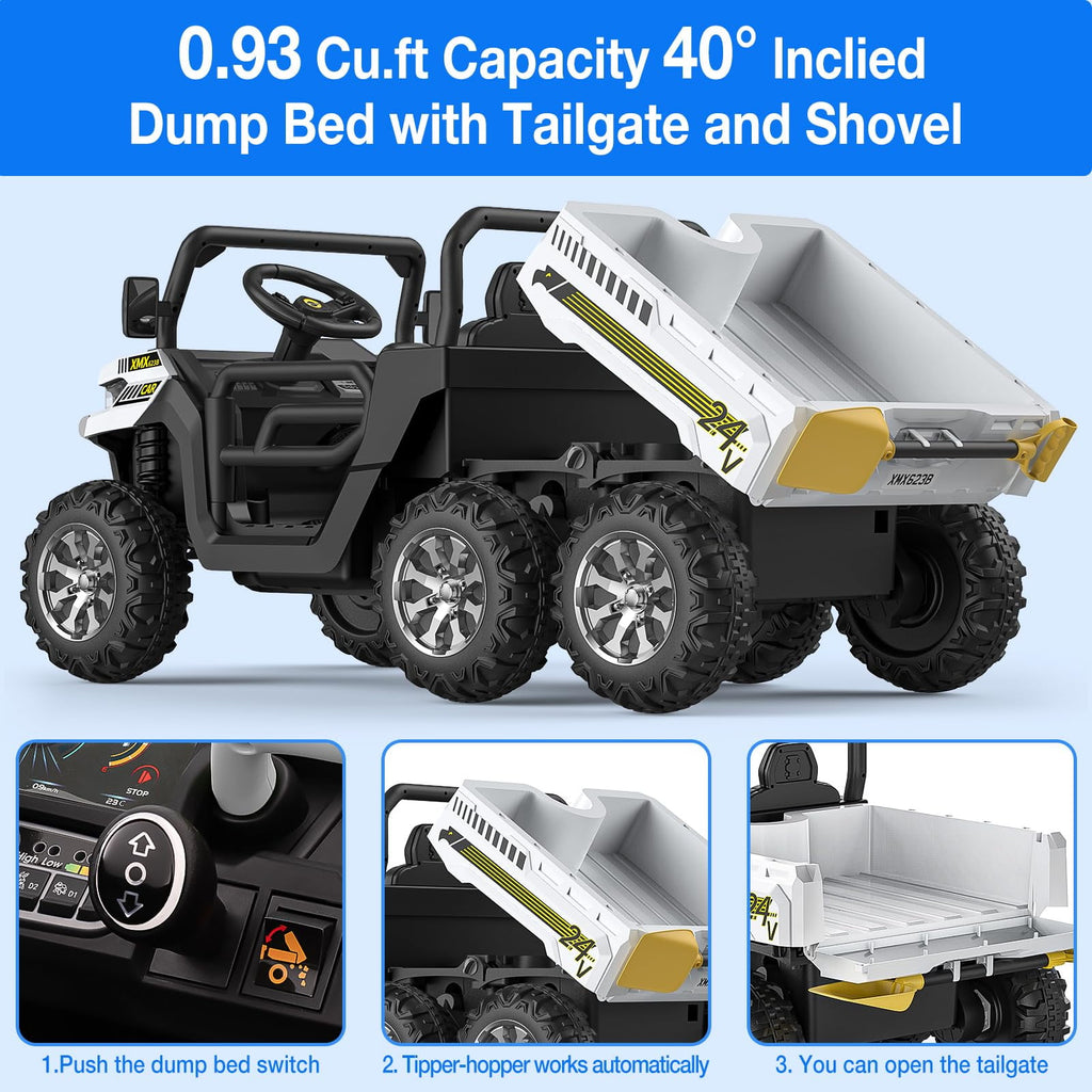 Ride On Dump Truck for Kids Ride On Car with Remote Control Electric UTV Vehicles with Electric Dump Bed, 4WD Power Ride-on 6 Wheels Ride On Toys for Boys Girls