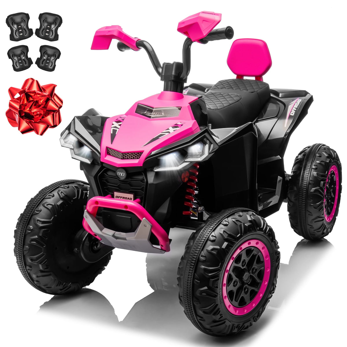 24V 2 Seater 4WD Ride on Toys ATV for Kids 4*200W 4-Wheeler Quad w/ MP3 LED Lights Music, Green