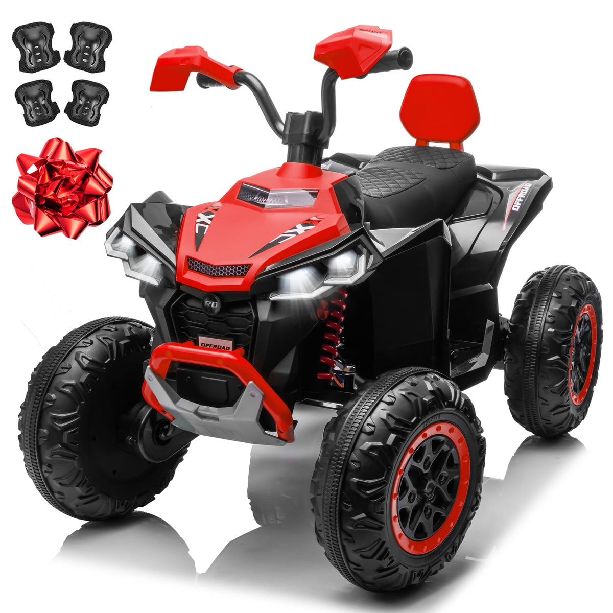 24V 2 Seater 4WD Ride on Toys ATV for Kids 4*200W 4-Wheeler Quad w/ MP3 LED Lights Music, Green