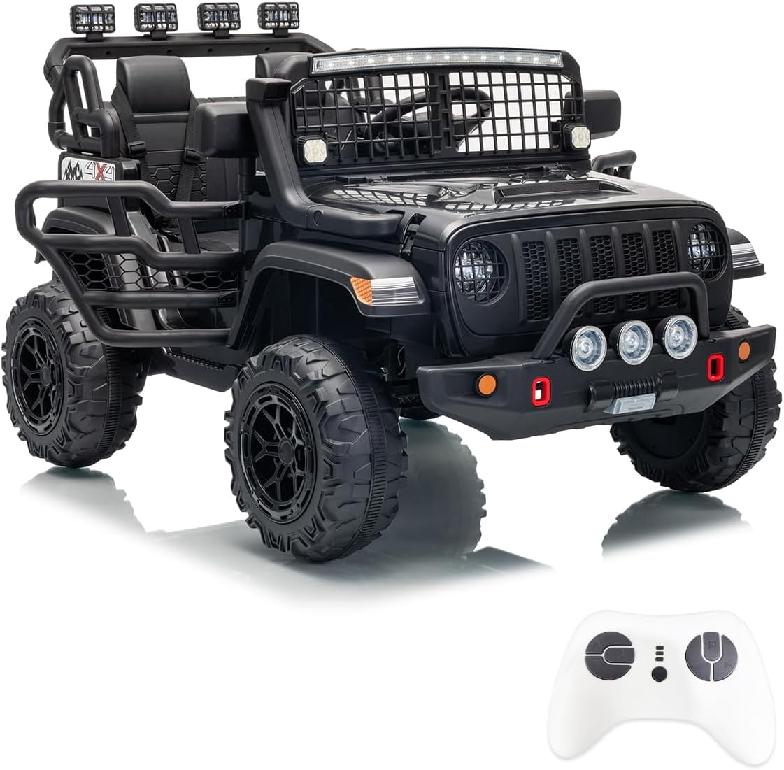 24V 2-Seater Electric Ride-On Car with 2.4GHz Remote Control, 20 in Bench Seat, 7Ah Battery, Dual 120W Motors, 4-Wheel Suspension, LED Lights, Music & Horn, USB Port, Bluetooth,Black