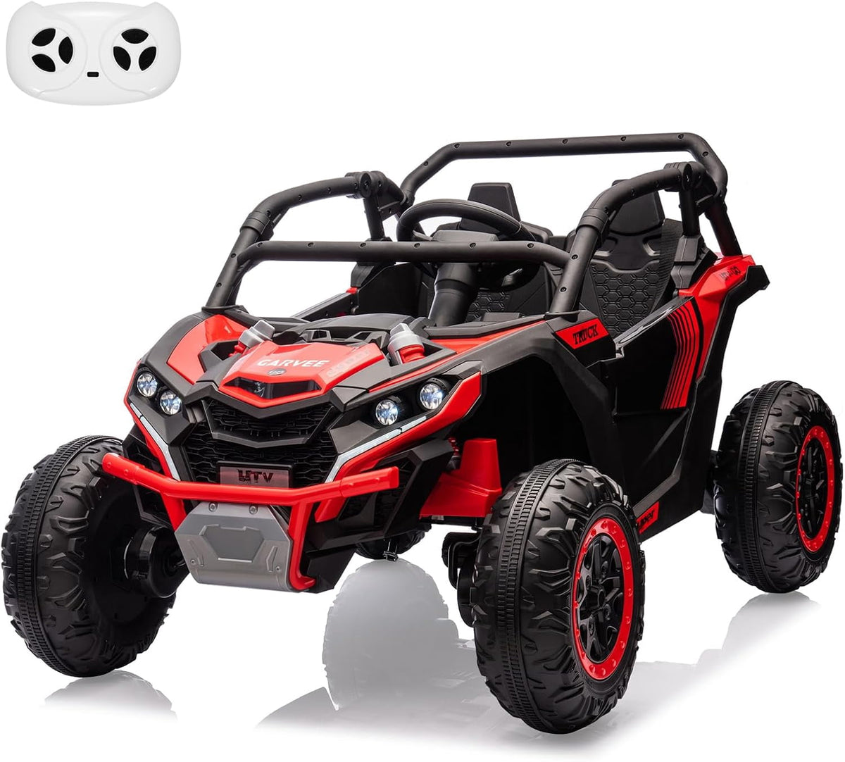 24V 2-Seater Ride On UTV for teens. Remote Control. 4x200W Motors. Bluetooth Music. LED Lights. 3 Speeds. . Safety Belt. All-Terrain Electric Vehicle,Rose Red