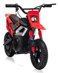 24V 350W Electric Dirt Bike for Kids - 13.7 MPH Max Speed, 12 Mile Range, Rear Suspension, Twist Grip Throttle, Key Start, Hand Brake - Built-in Music & wireless, Ride-On Motorcycle Toy, Red