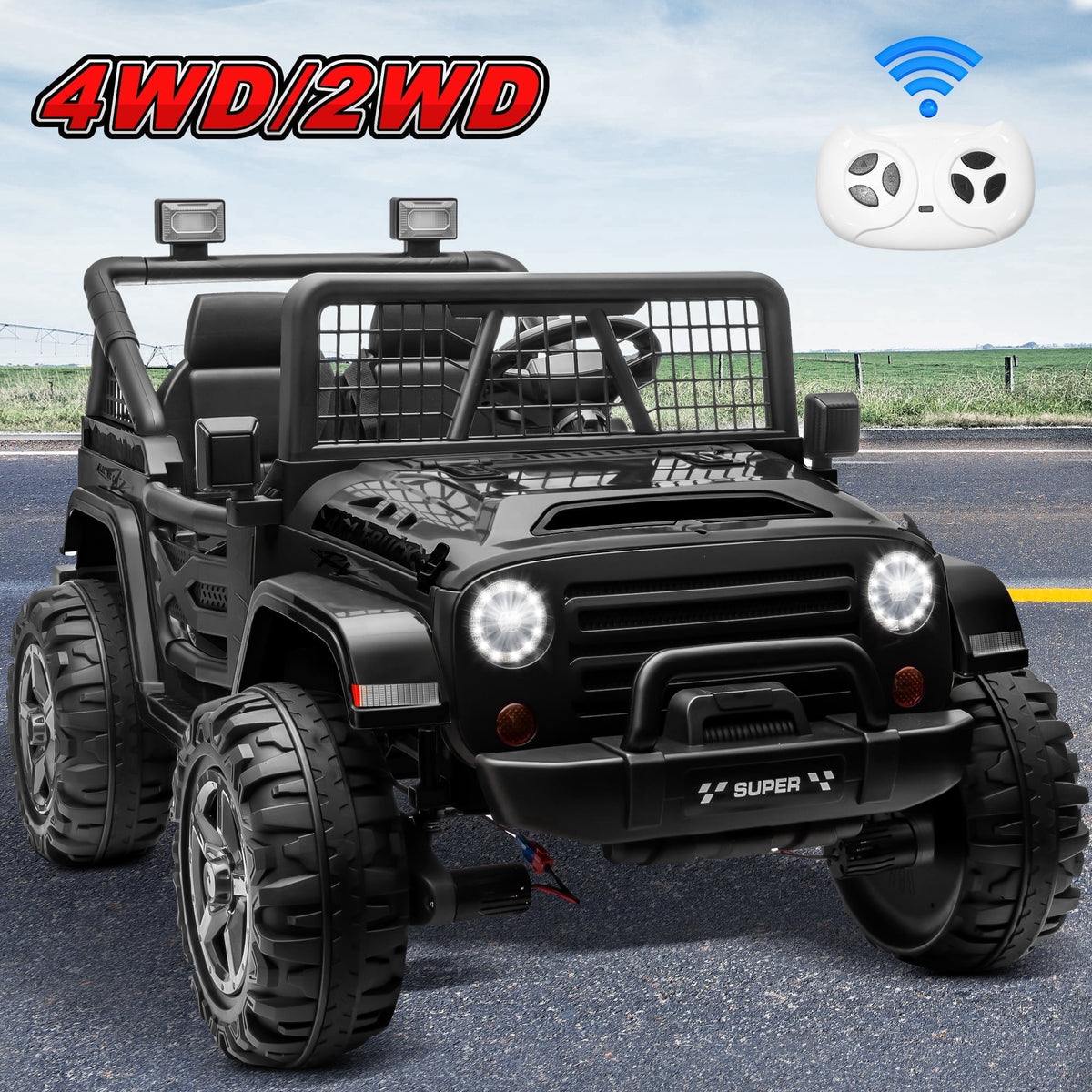 Funride 24 Volt Ride on Toys, 800W Electric Car for Kids with Remote Control, 4WD/2WD Switchable Power Car Wheels, 2-Seater Ride On Truck with Music, Bluetooth, Pink