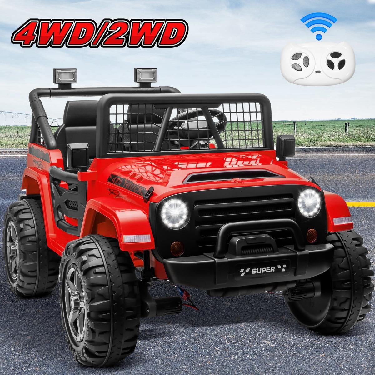 Funride 24 Volt Ride on Toys, 800W Electric Car for Kids with Remote Control, 4WD/2WD Switchable Power Car Wheels, 2-Seater Ride On Truck with Music, Bluetooth, Pink