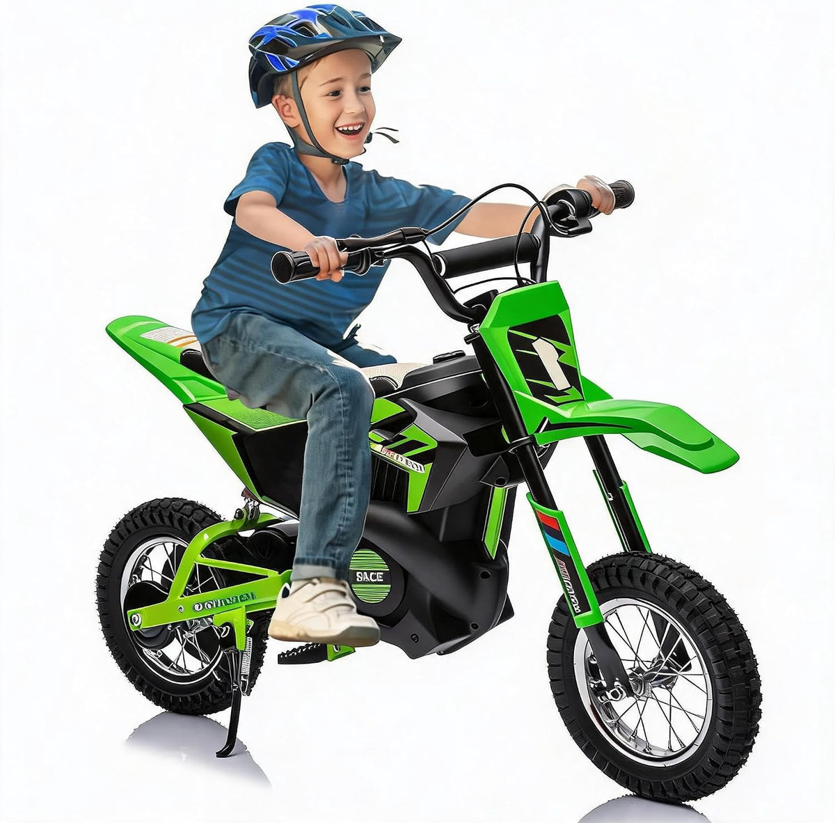 24V Electric Dirt Bike, 250W Brushed Motor, 13.6 MPH Max Speed, Chain Drive System, Disc Brake, Metal Spring Suspension, 12.6 Inch Pneumatic Tires, Leather Seat, 138 LBS Max Load,Blue