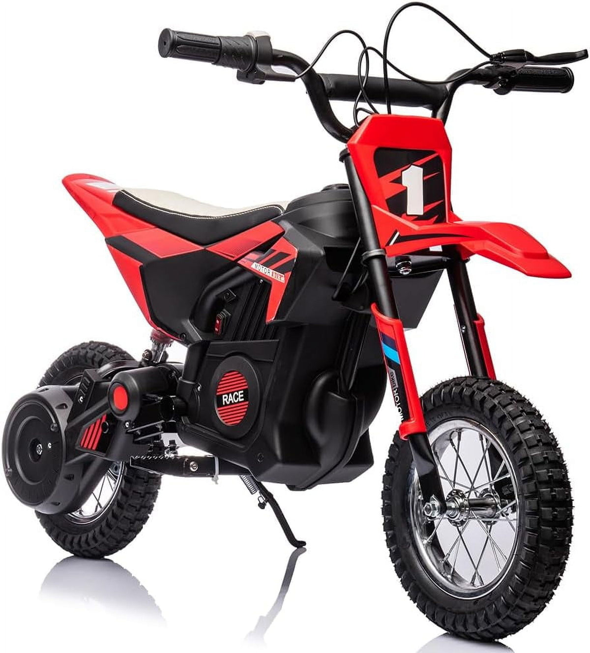 24V Electric Dirt Bike, 250W Brushed Motor, 13.6 MPH Max Speed, Chain Drive System, Disc Brake, Metal Spring Suspension, 12.6 Inch Pneumatic Tires, Leather Seat, 138 LBS Max Load,Blue