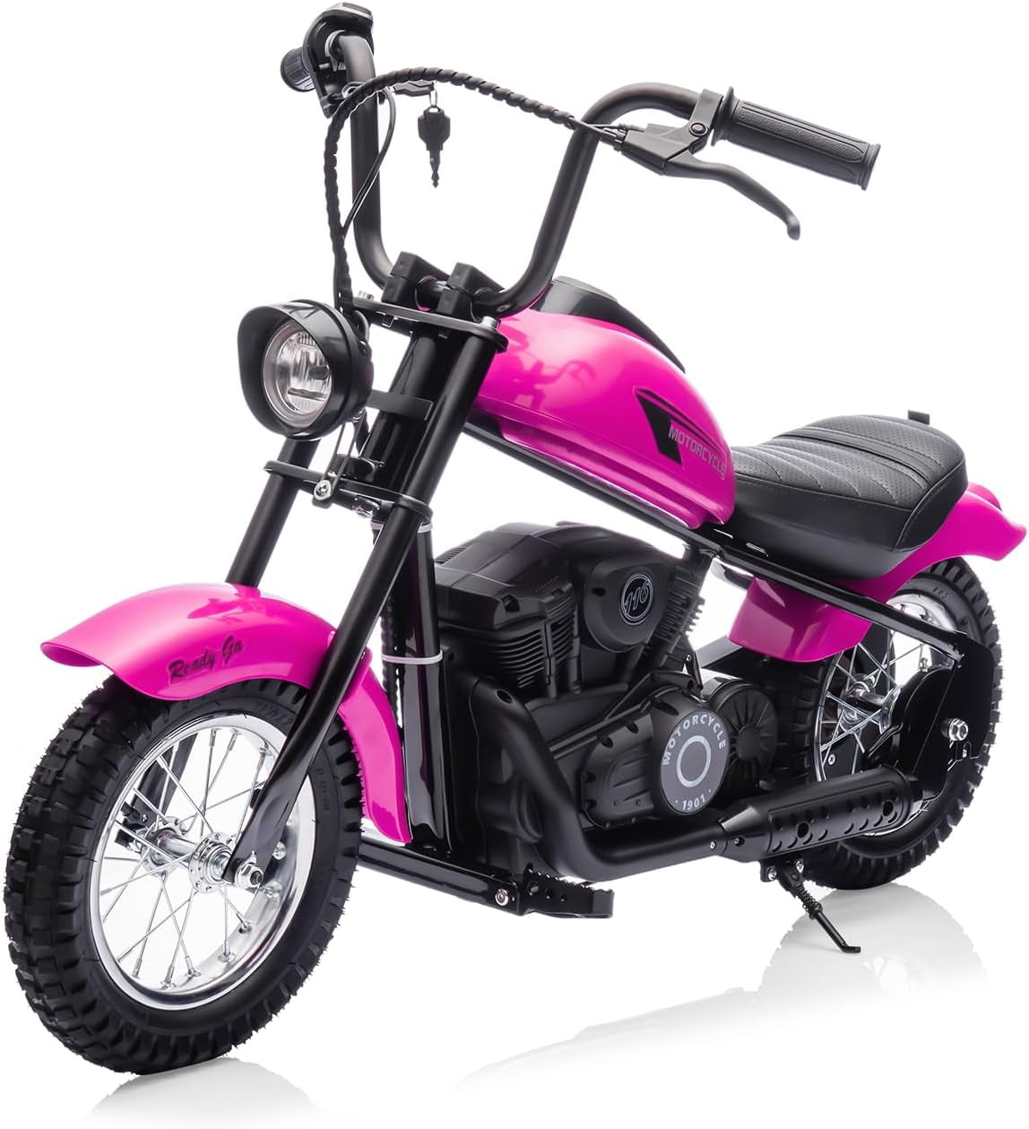 24V Electric Dirt Bike, 300W Chain-Driven Motor, Up to 15 MPH, 2-Speed, 10-Mile Range, 12" Air-Filled Rubber Tires, Leather Seat, Hand Brake, LED Lights, 150 Lbs