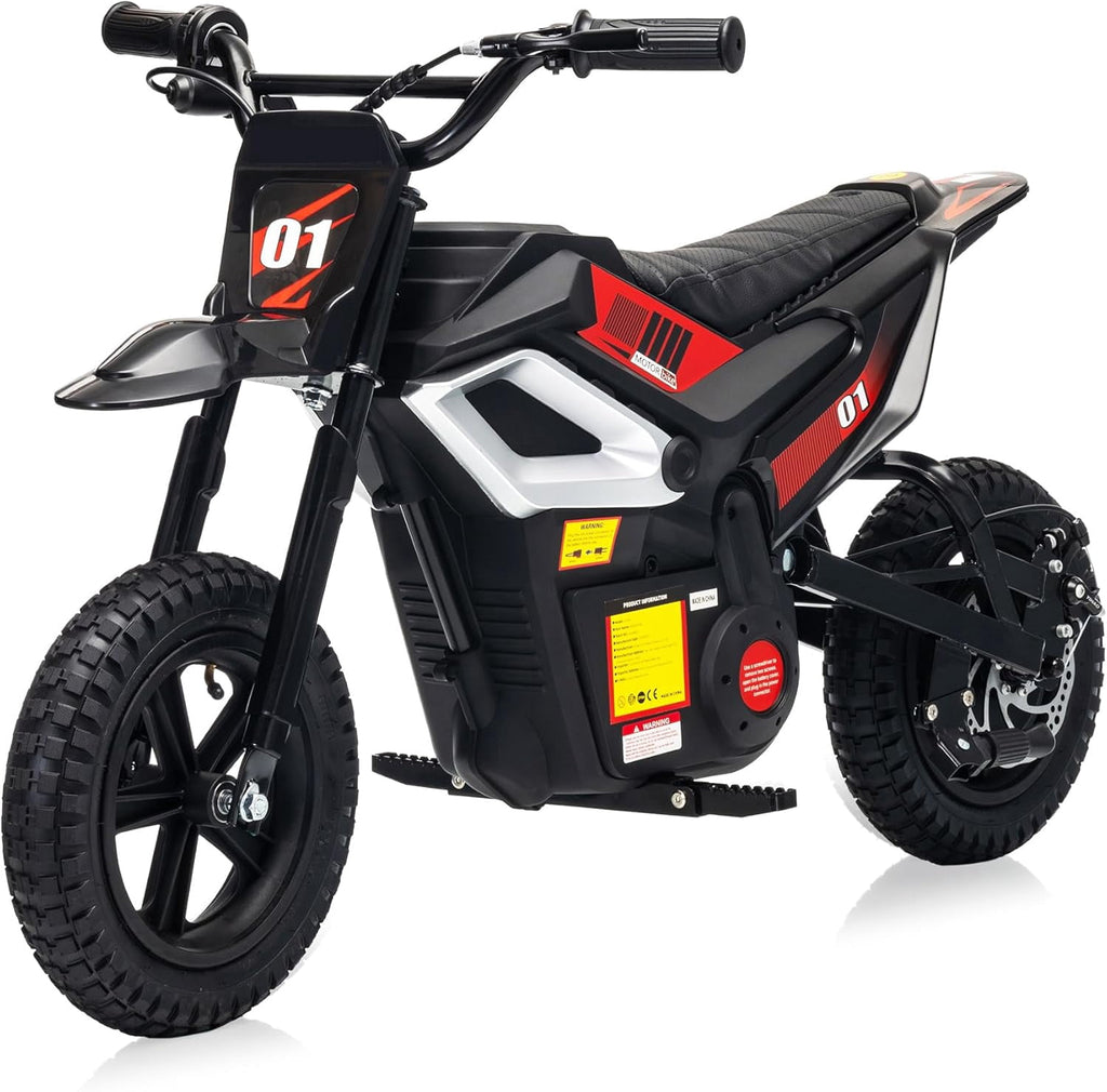 24V Electric Dirt Bike, 350W Ride-On Motorcycle with Rear Suspension, Twist-Grip Throttle, 12-Inch Rubber Tires, 13.67 MPH, 132 Lbs