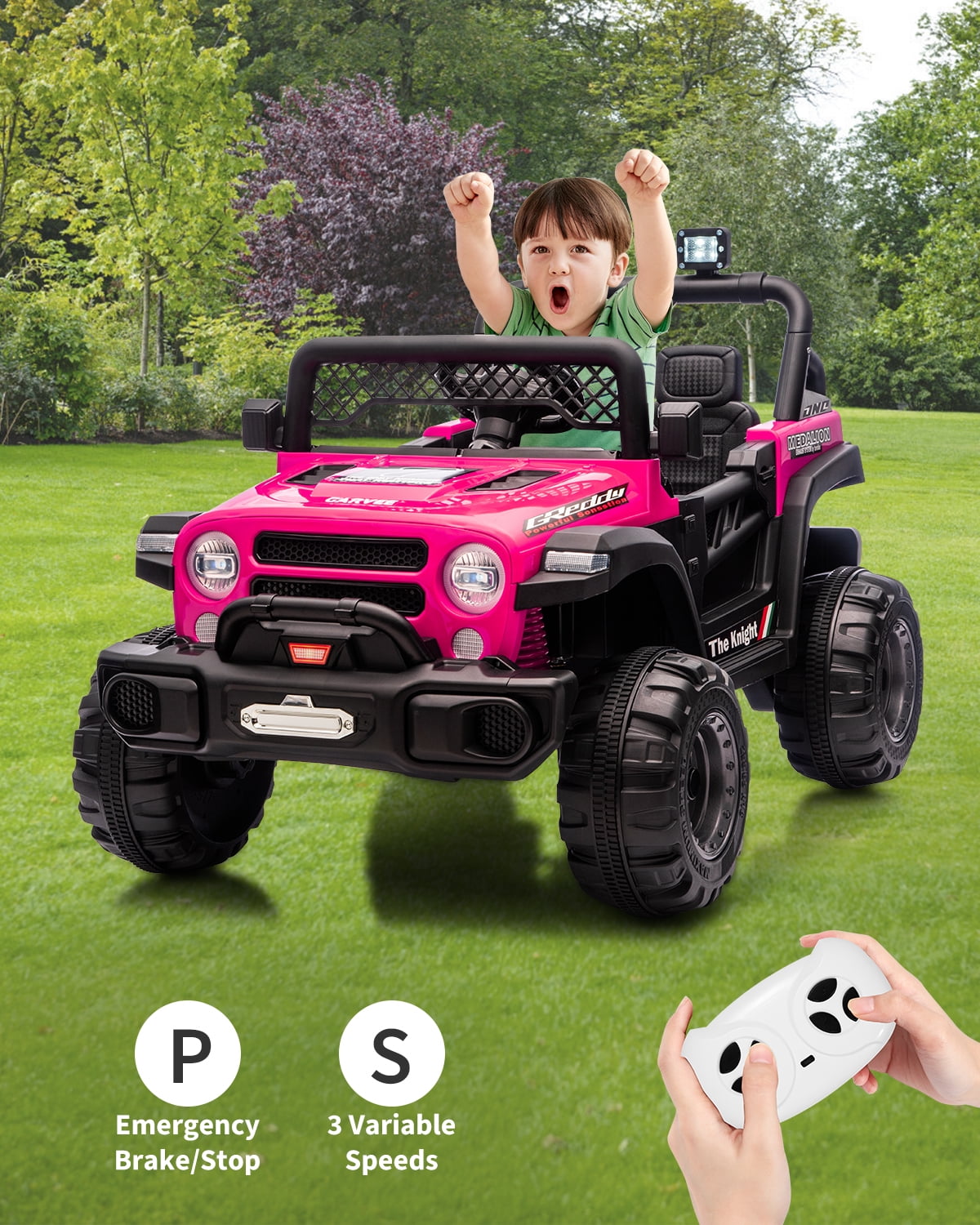 12V Kids Ride-On Truck – Dual 550W Motors, Remote Control, 3-Speed up to 6MPH, Spring Suspension, LED Lights, Music, Safety Belt, Storage – Electric Toy Car for Kids Ages 2-8 – Black