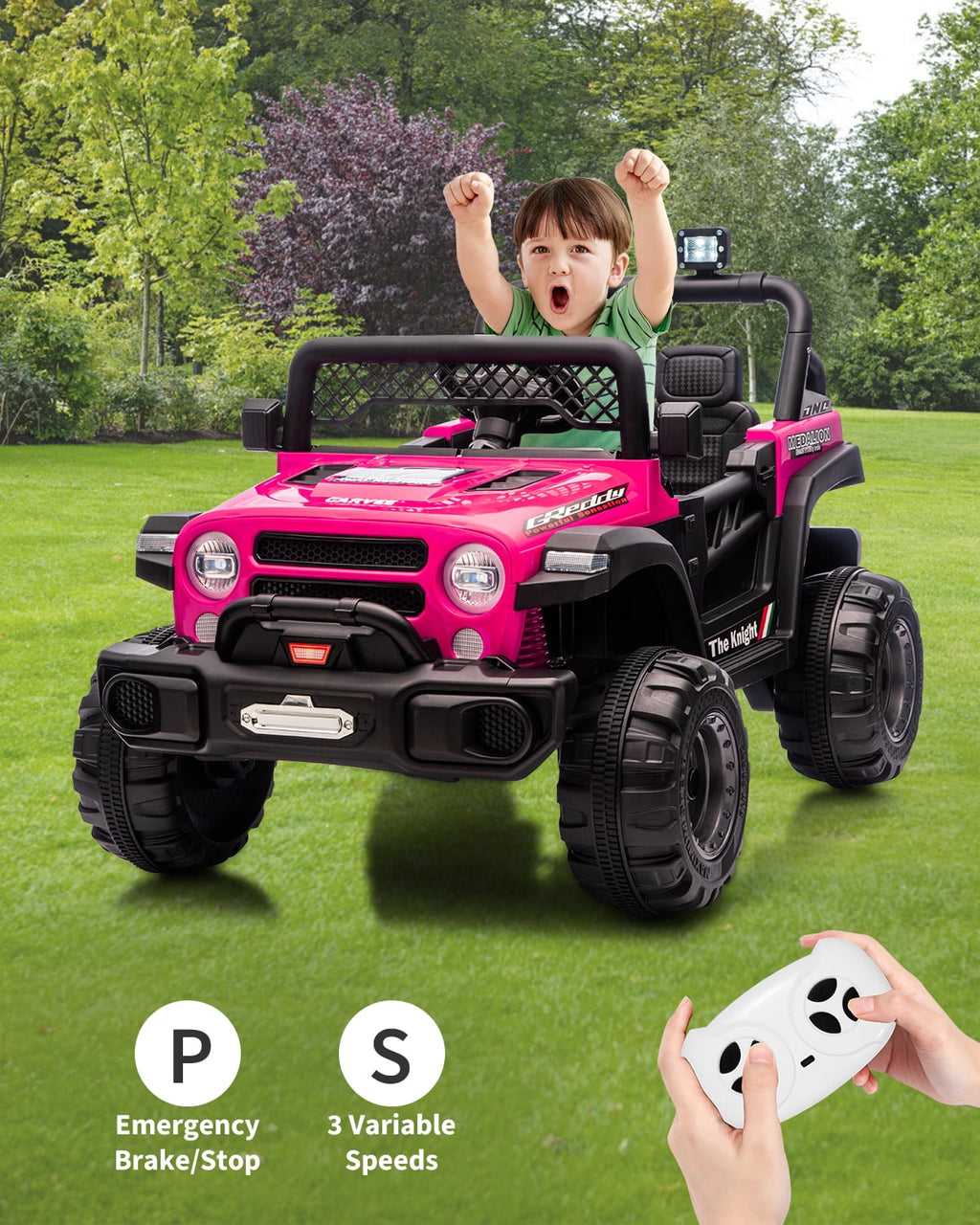 12V Kids Ride-On Truck – Dual 550W Motors, Remote Control, 3-Speed up to 6MPH, Spring Suspension, LED Lights, Music, Safety Belt, Storage – Electric Toy Car for Kids Ages 2-8 – Rose Red