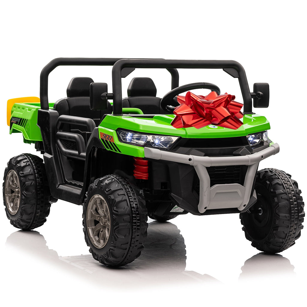 24V Ride on Dump Truck with Remote Control, 4WD Electric Car for Big Kids, 2 Seater 4*200W Motor Ride on Toy, Shovel, Music, Kids Gift, Black