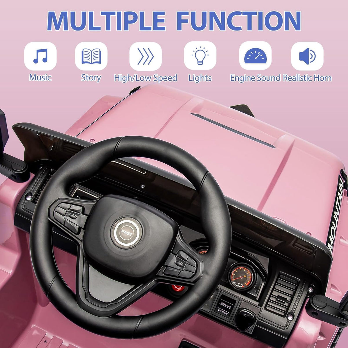 12V Ride-On Electric Car with Parent Remote Control, Dual 35W Motors, 3 Speeds, Spring Suspension, LED Lights, Music, Horn, 66 lbs