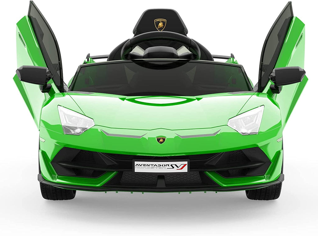 12V Licensed Sports Car Ride On Vehicle with Remote Control, Electric Ride On Car with Bluetooth, Hydraulic Swing Doors, LED Lights, Dual 25W Motors, USB/AUX/TF Audio