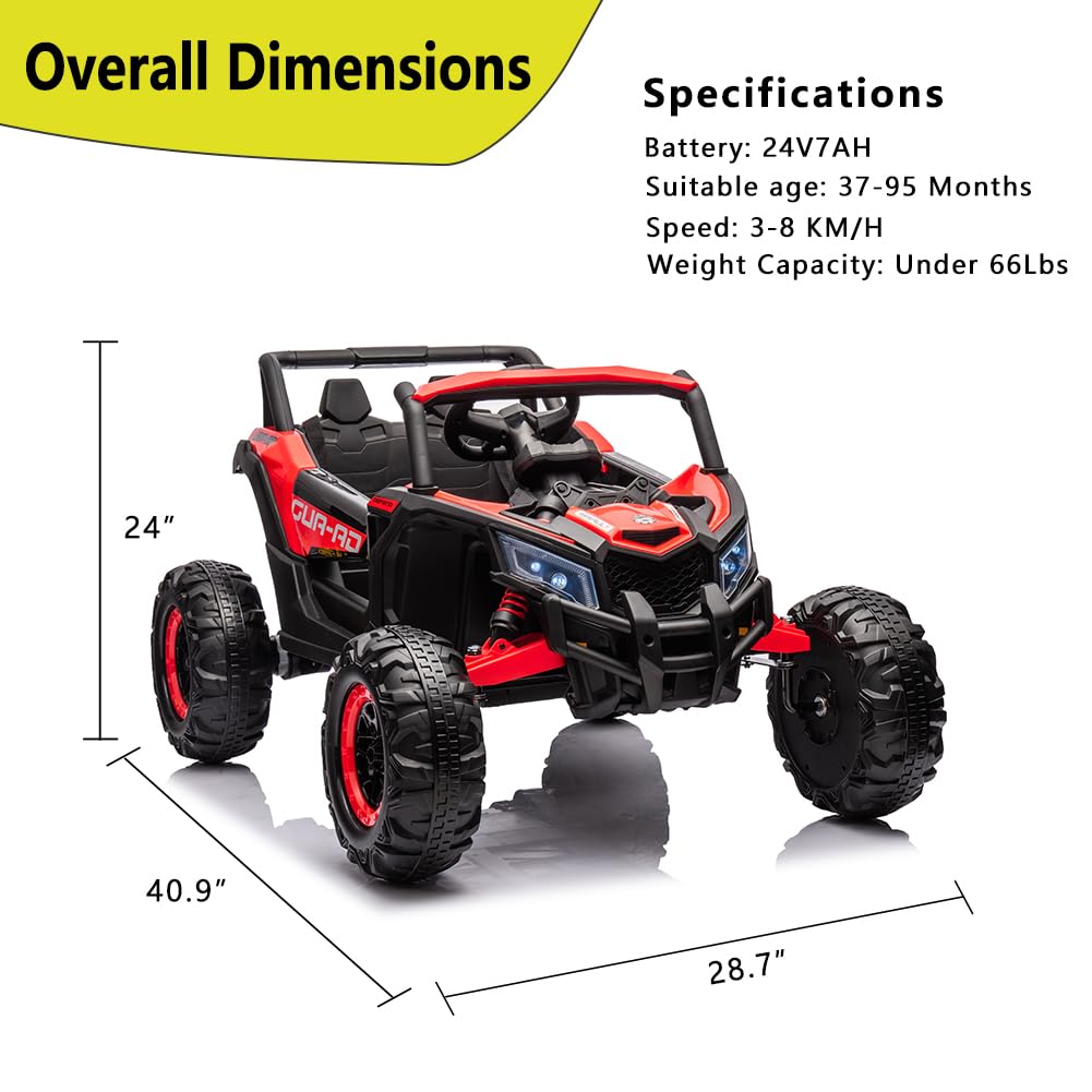 TROPOW 24 Volt Ride On Toys for Boys,Battery Powered Kids Car, Electric Off-Road UTV Car with Remote Control, 200W Motors, Led Lights, Music, Enhanced Suspension, Ride on Toy for Kids,Red