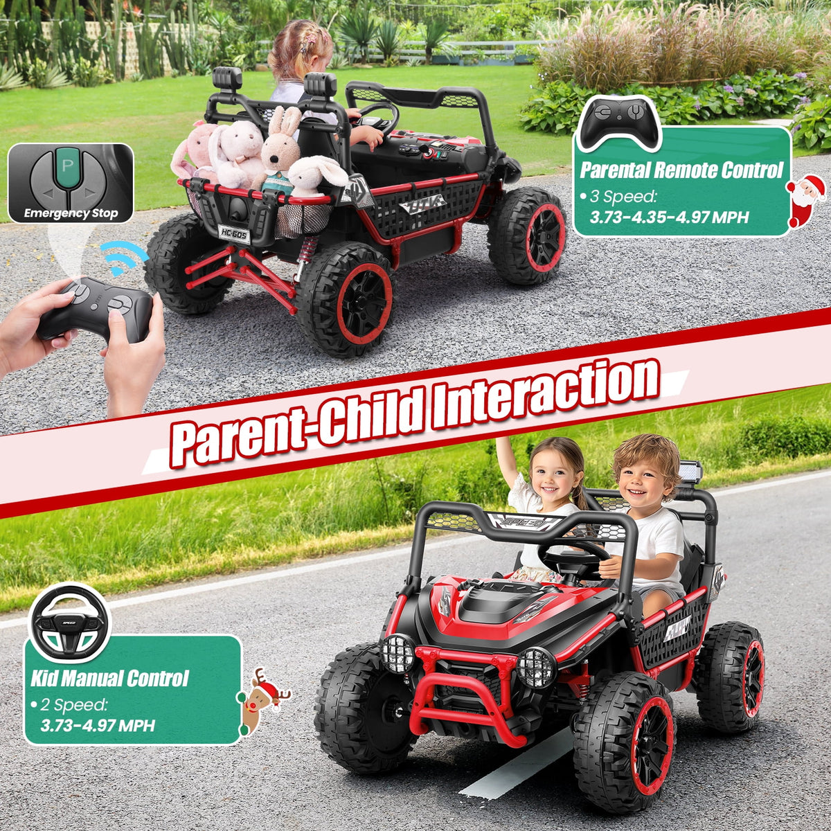 Funcid Metal Frame 24 Volt Ride on Toys, 2-Seater Ride on Cars with Remote Control, Electric Car for Kids, Power UTV Wheels with Key Start, Storage Bag, Bluetooth, Music, Spring Suspension, Pink