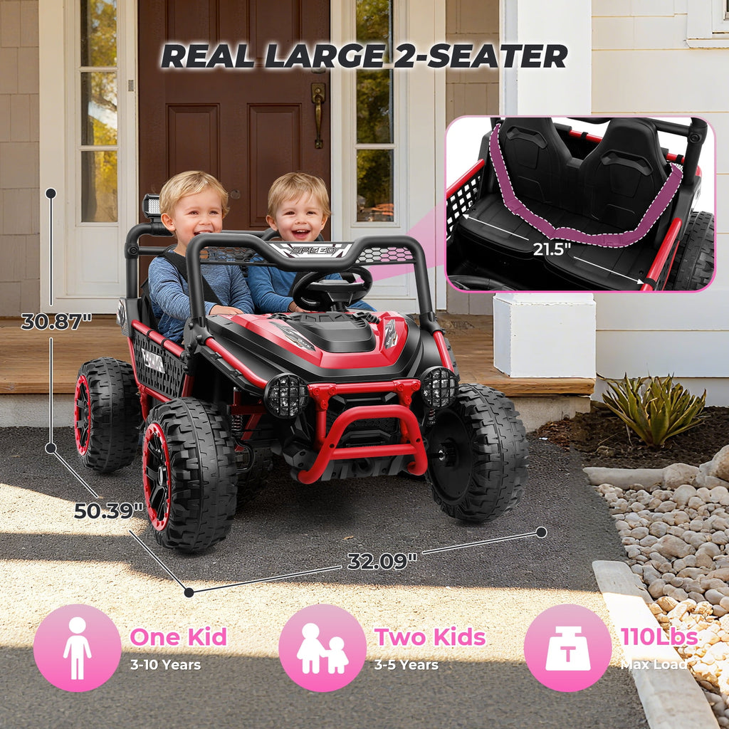 Farmdex 24V Ride on Car Truck, 2 Seater Electric UTV w/Remote Control, 21.5" Spacious Seat Ride on Toy for Kids Aged 3-10, Music, Storage, LED Light, Blue