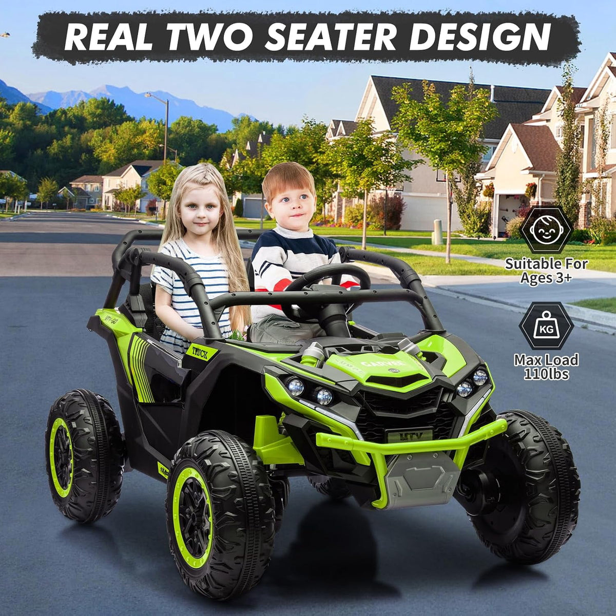 24V 2-Seater Ride On UTV for teens. Remote Control. 4x200W Motors. Bluetooth Music. LED Lights. 3 Speeds. . Safety Belt. All-Terrain Electric Vehicle,Rose Red