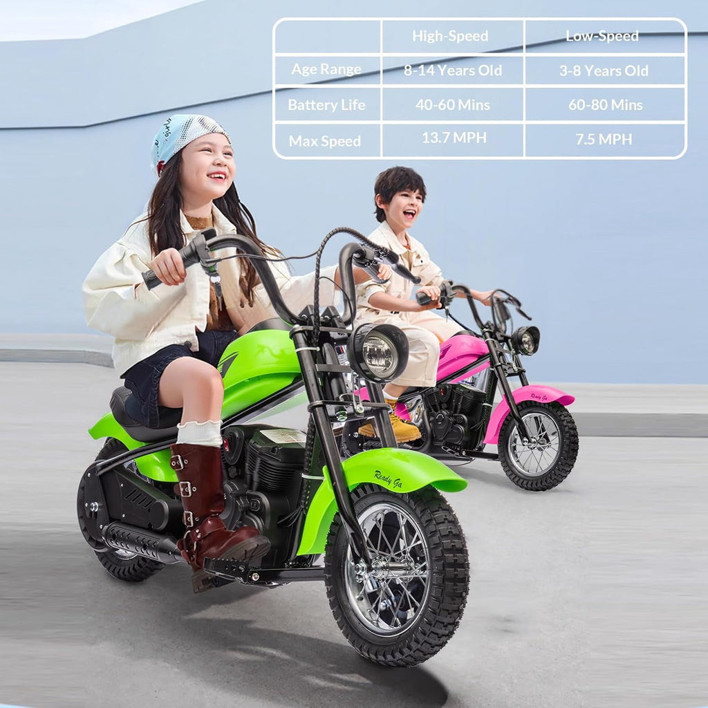 24V Electric Dirt Bike, 300W Chain-Driven Motor, Up to 15 MPH, 2-Speed, 10-Mile Range, 12" Air-Filled Rubber Tires, Leather Seat, Hand Brake, LED Lights, 150 Lbs