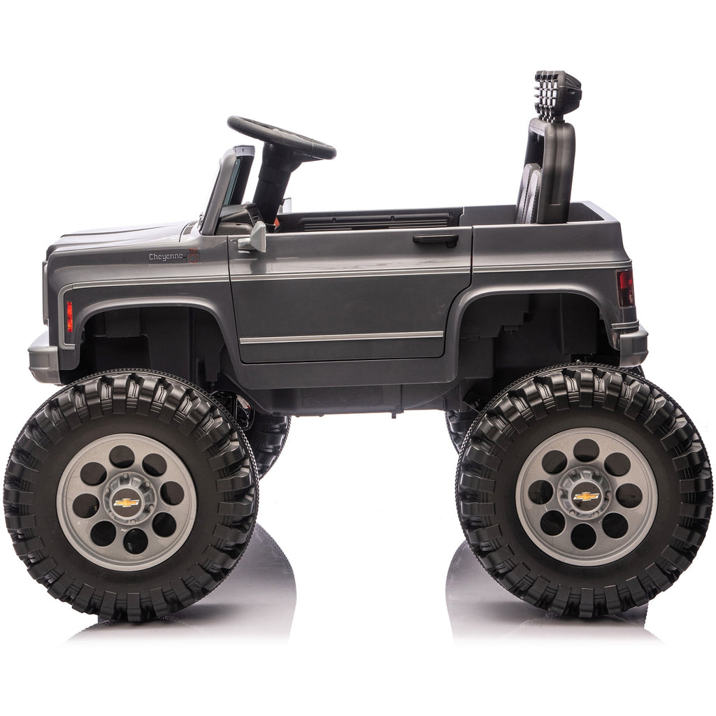 Sunnyfree Upgraded 4WD Chevrolet Cheyenne 24 Volt Ride on Toys, Electric Car for Kids, Power Truck Wheels with Remote, Bluetooth, USB, LED Lights, Black