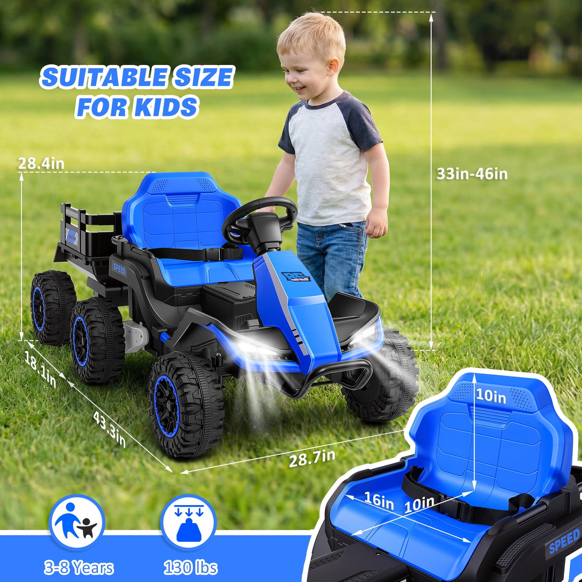Farmdex 24 Volt Ride on Toys with Remote Control, 7AH Battery Ride on Cars, 4 Wheeler Quad ATV, Electric Car for Kids w/ Bluetooth, Music, Battery Display, LED Light Control, 5 MPH, Red