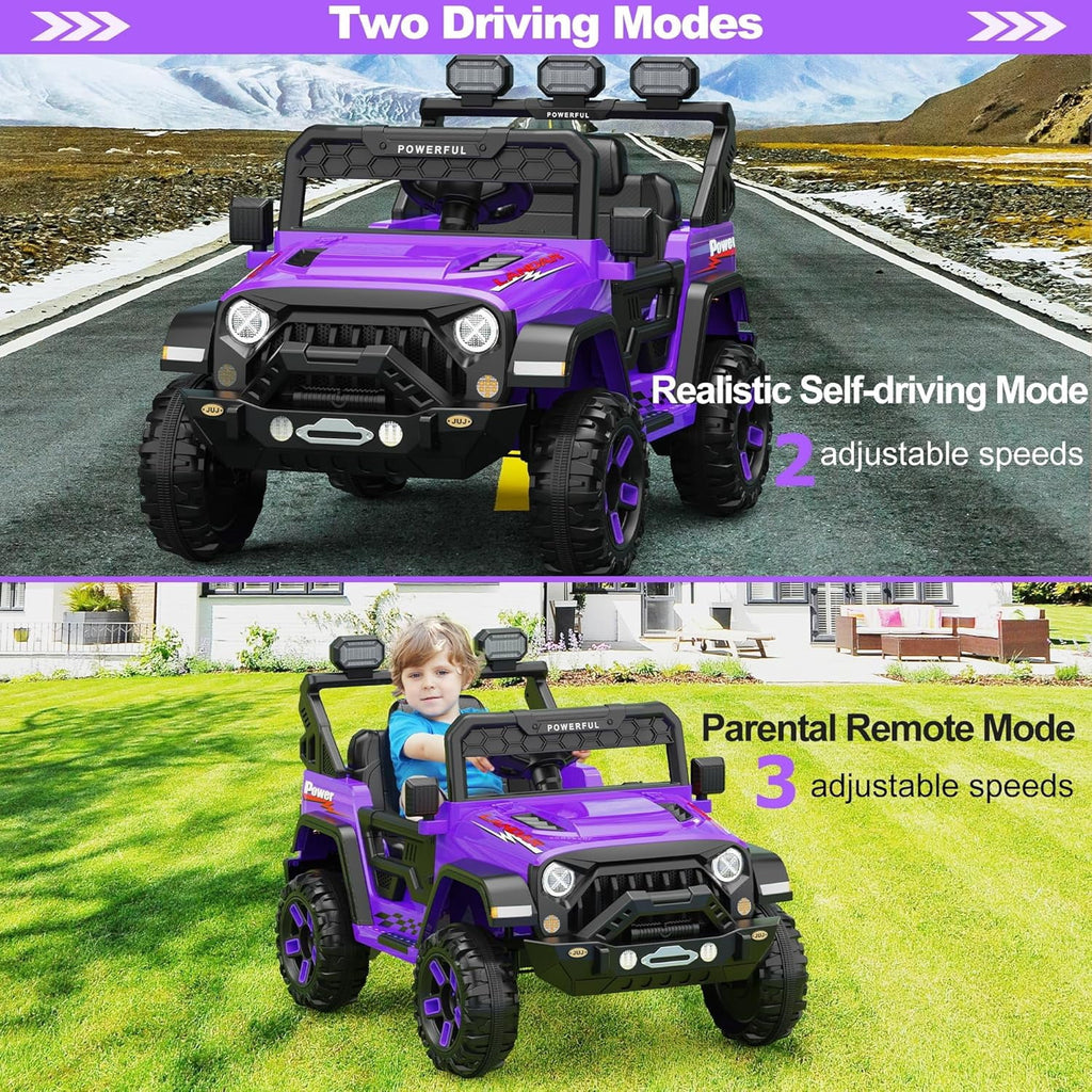 12V Ride-On Truck Car, 7Ah Battery, Parent Remote Control, 3 Speeds Up to 3.7 MPH, Soft Start, LED Lights, Bluetooth, USB, AUX, MP3, 66 Lbs