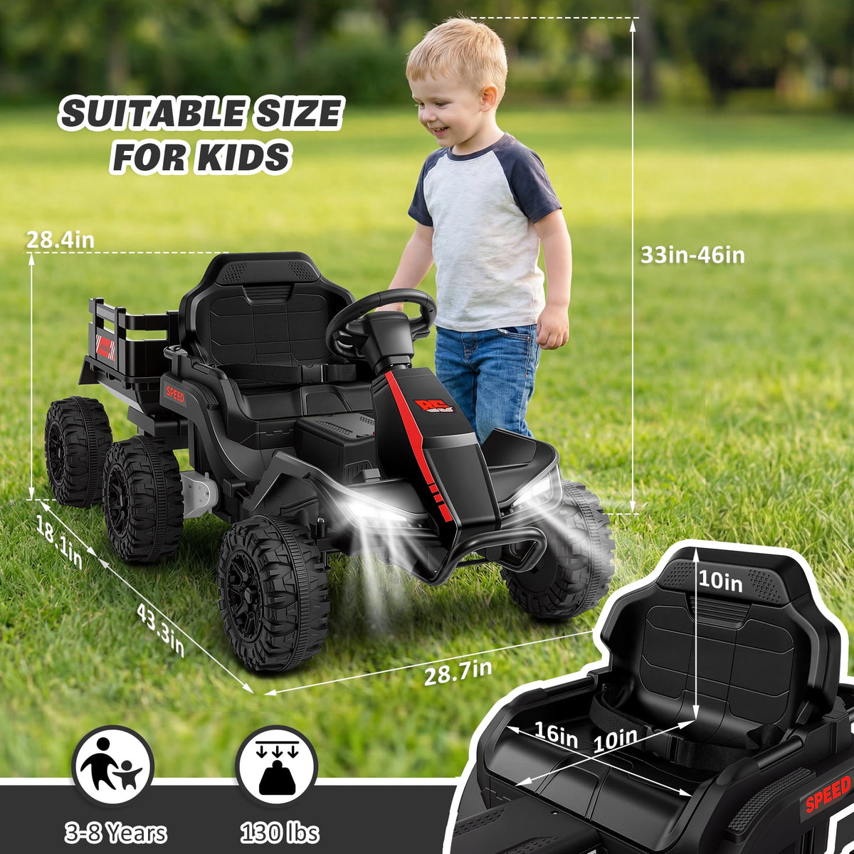 Farmdex 24 Volt Ride on Toys with Remote Control, 7AH Battery Ride on Cars, 4 Wheeler Quad ATV, Electric Car for Kids w/ Bluetooth, Music, Battery Display, LED Light Control, 5 MPH, Red
