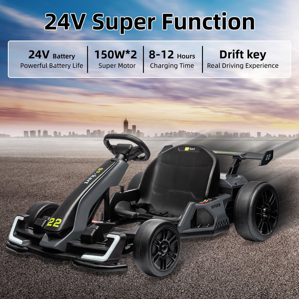 24V Kids Electric Go Kart, 300W Drift Ride-On Car with Dual 150W Motors - Adjustable Seat, 4 Speed Modes, 8.5mph Max, LED Lights, Music & Horn, Safety Belt, Outdoor Racing Toy - Red