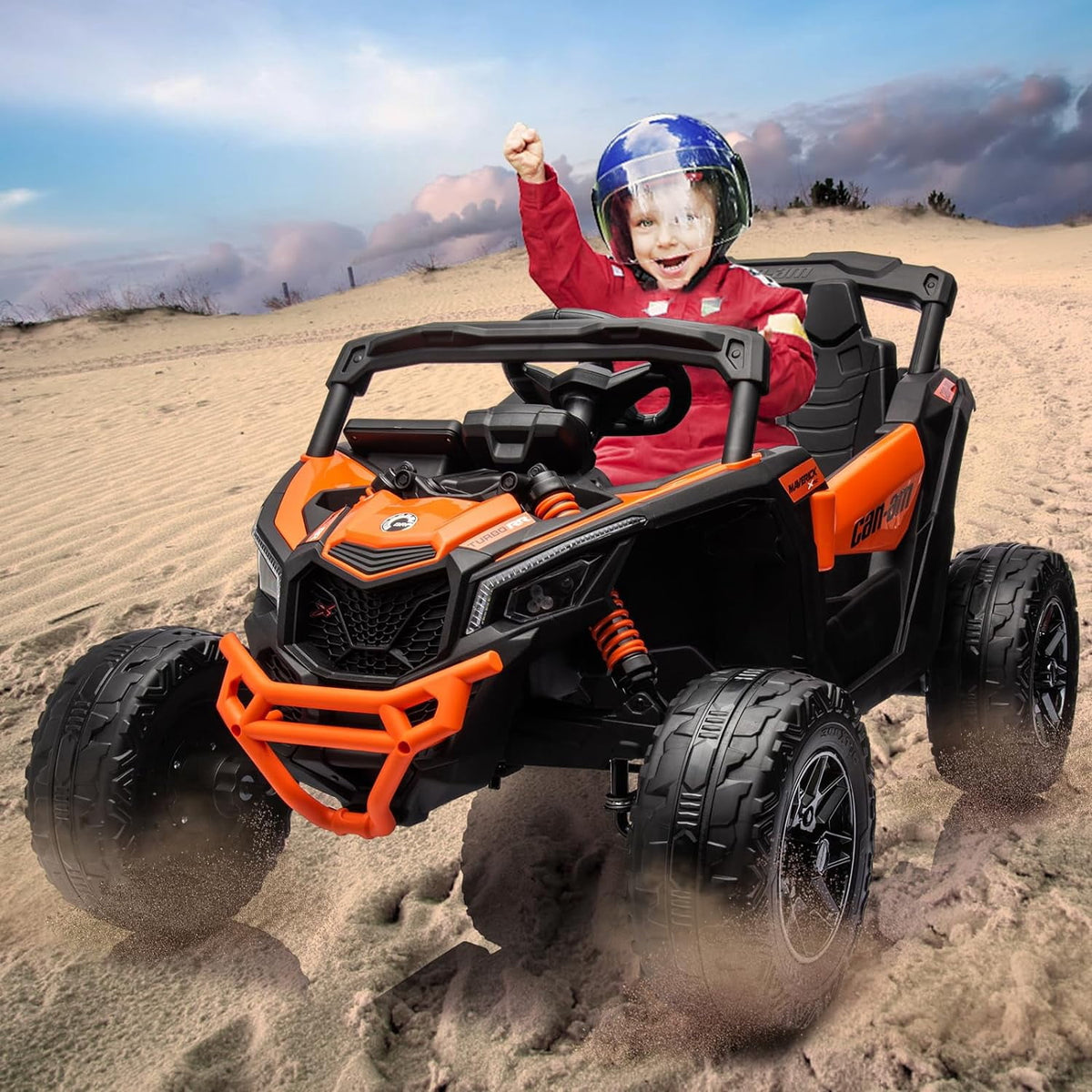 12V Licensed All-Terrain UTV Ride-On Car, Dual Motors, 2.4G Remote Control, Spring Suspension, EVA Wheels, LED Lights & Music, Openable Doors, 66 LBS Max Load