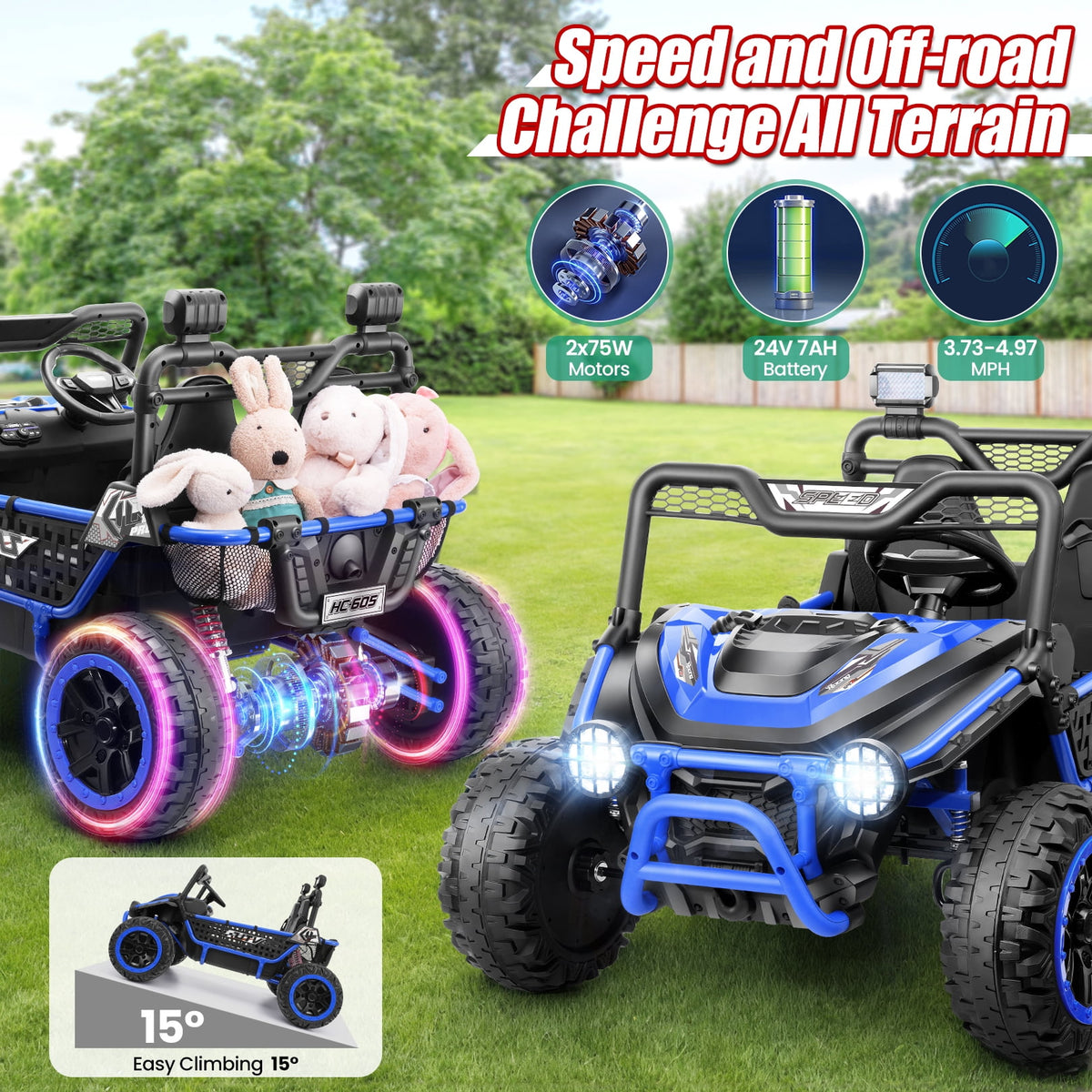 Funcid Metal Frame 24 Volt Ride on Toys, 2-Seater Ride on Cars with Remote Control, Electric Car for Kids, Power UTV Wheels with Key Start, Storage Bag, Bluetooth, Music, Spring Suspension, Pink