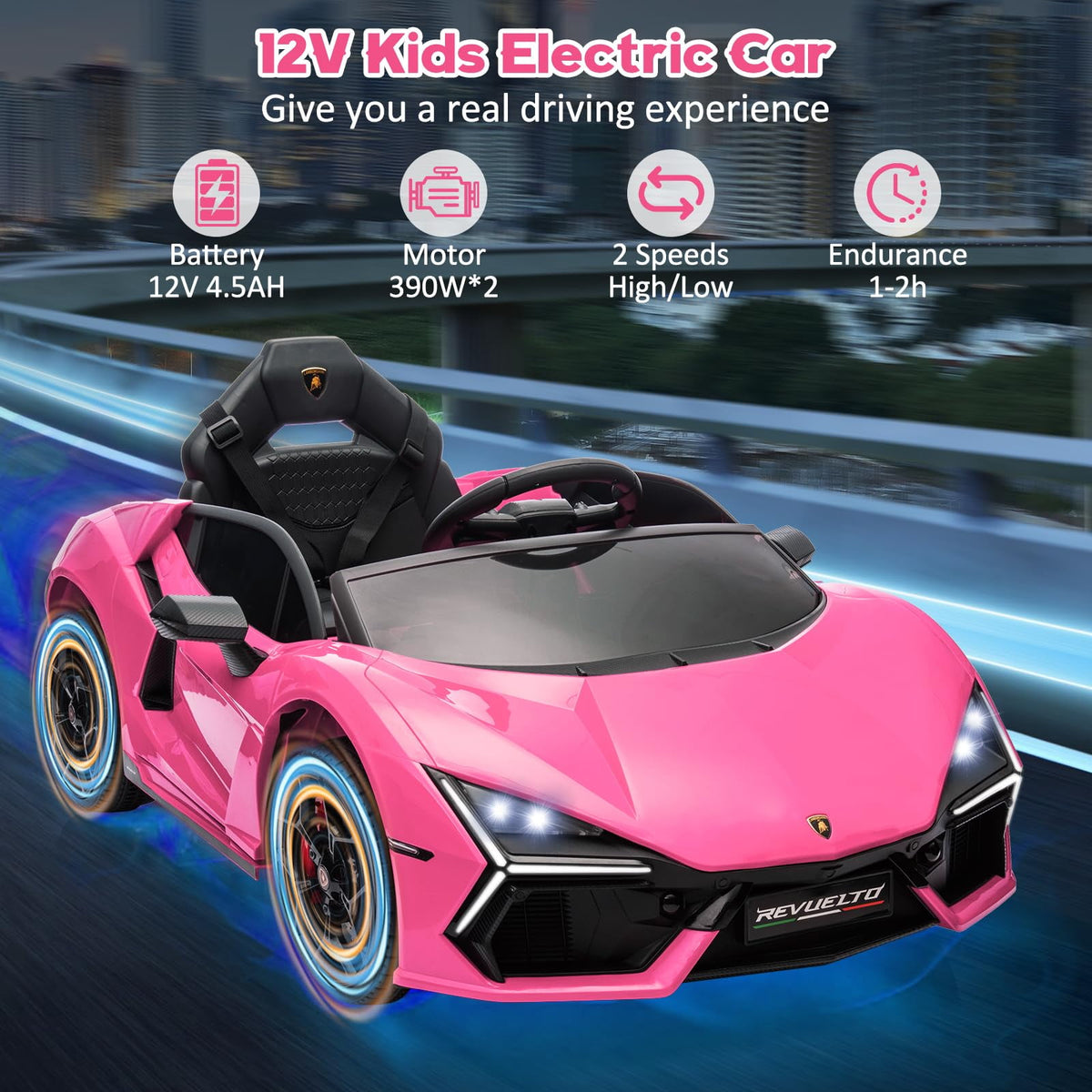 Towallmark 12V Ride On Car for Kids, Licensed Lamborghini Revuelto Electric Vehicle, Battery Powered Sports Car Toy for Boys & Girls,Kids Christmas Gifts