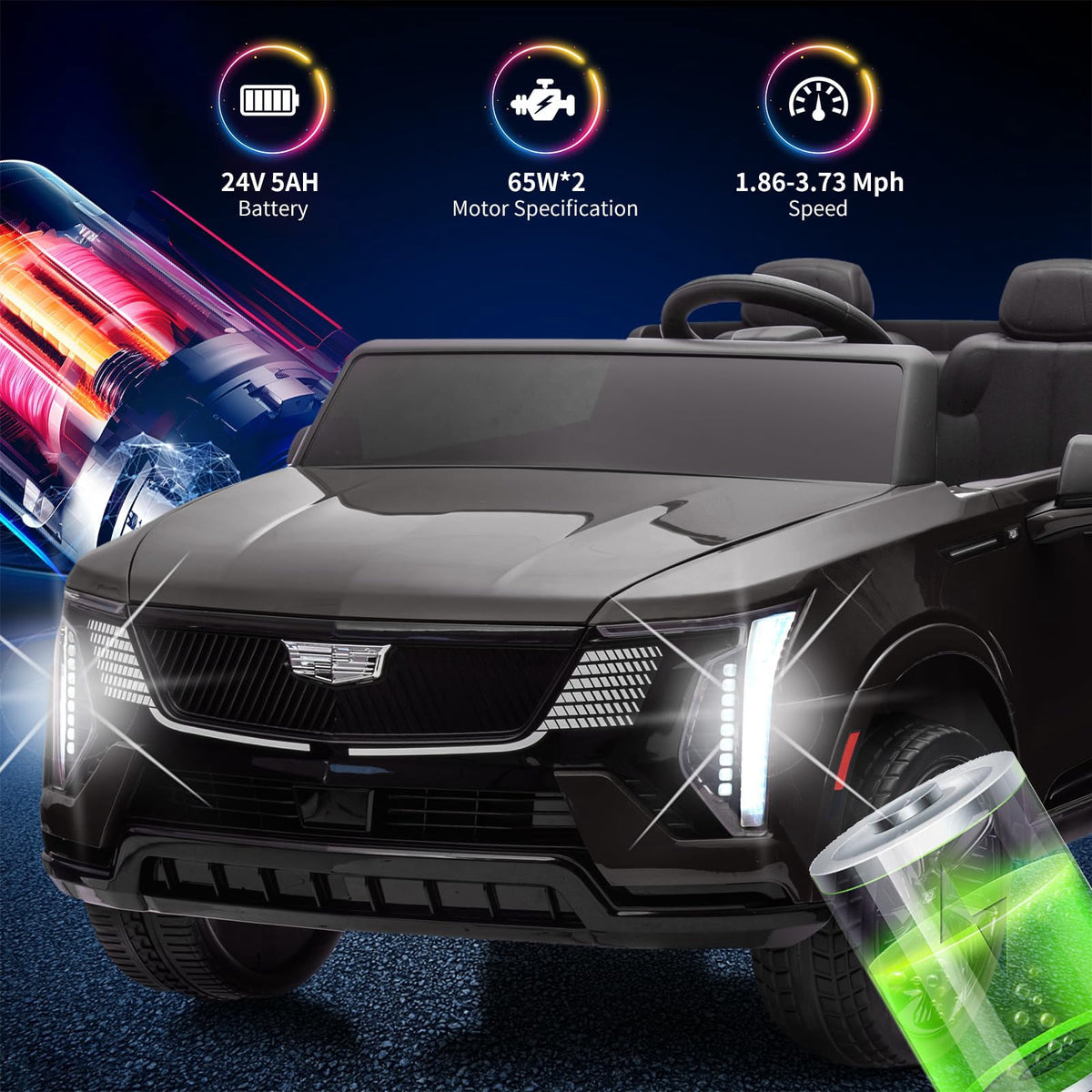 2 Seater Ride on Car for Kids 24V Licensed Cadillac Electric Car Toy Toddlers Battery Powered Ride on Truck with 2.4G Remote Control, Full-Wheel Suspension, Music, LED Lights, Blue