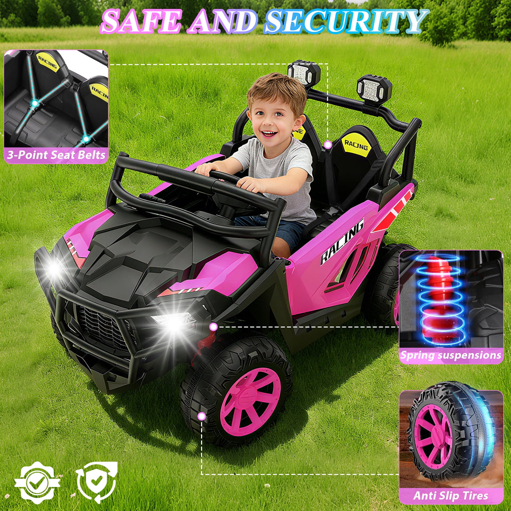 Funcid 24 Volt Ride on Toys, 2-Seater Ride on Cars with Remote Control, 400W Electric Car for Kids, Ride on UTV w/ Bluetooth, MP3, Seat Belts, Volume Adjustment, Suspension, Green