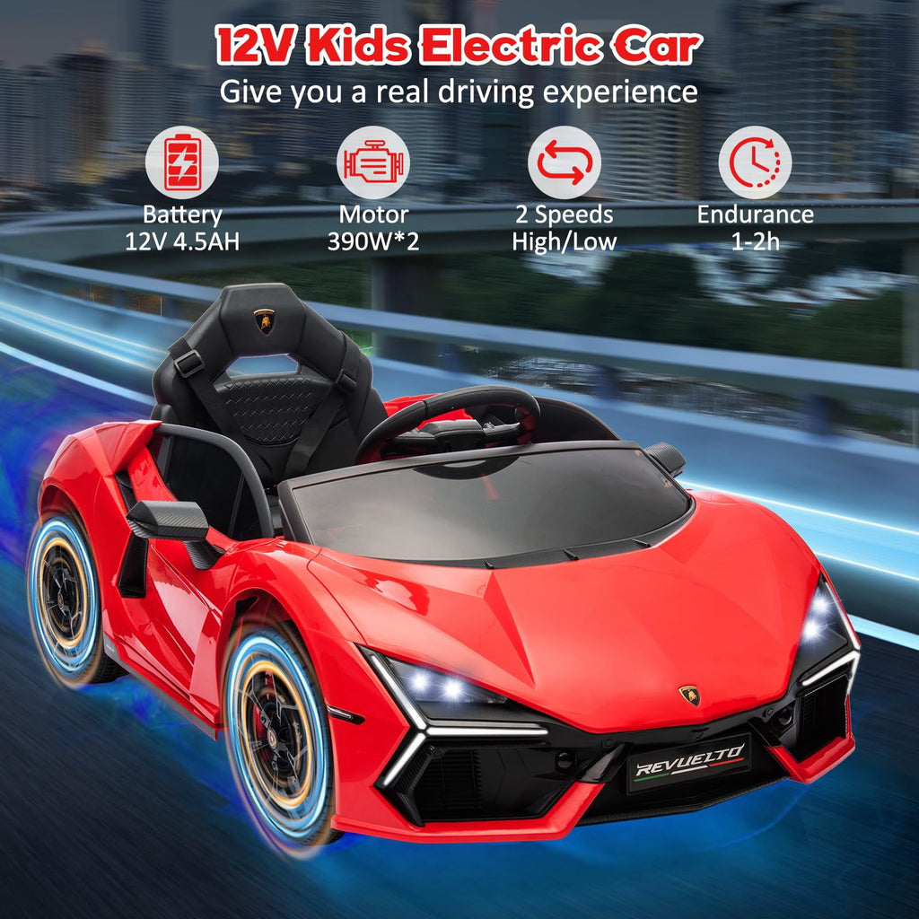 Towallmark 12V Ride On Car for Kids, Licensed Lamborghini Revuelto Electric Vehicle, Battery Powered Sports Car Toy for Boys & Girls,Kids Christmas Gifts