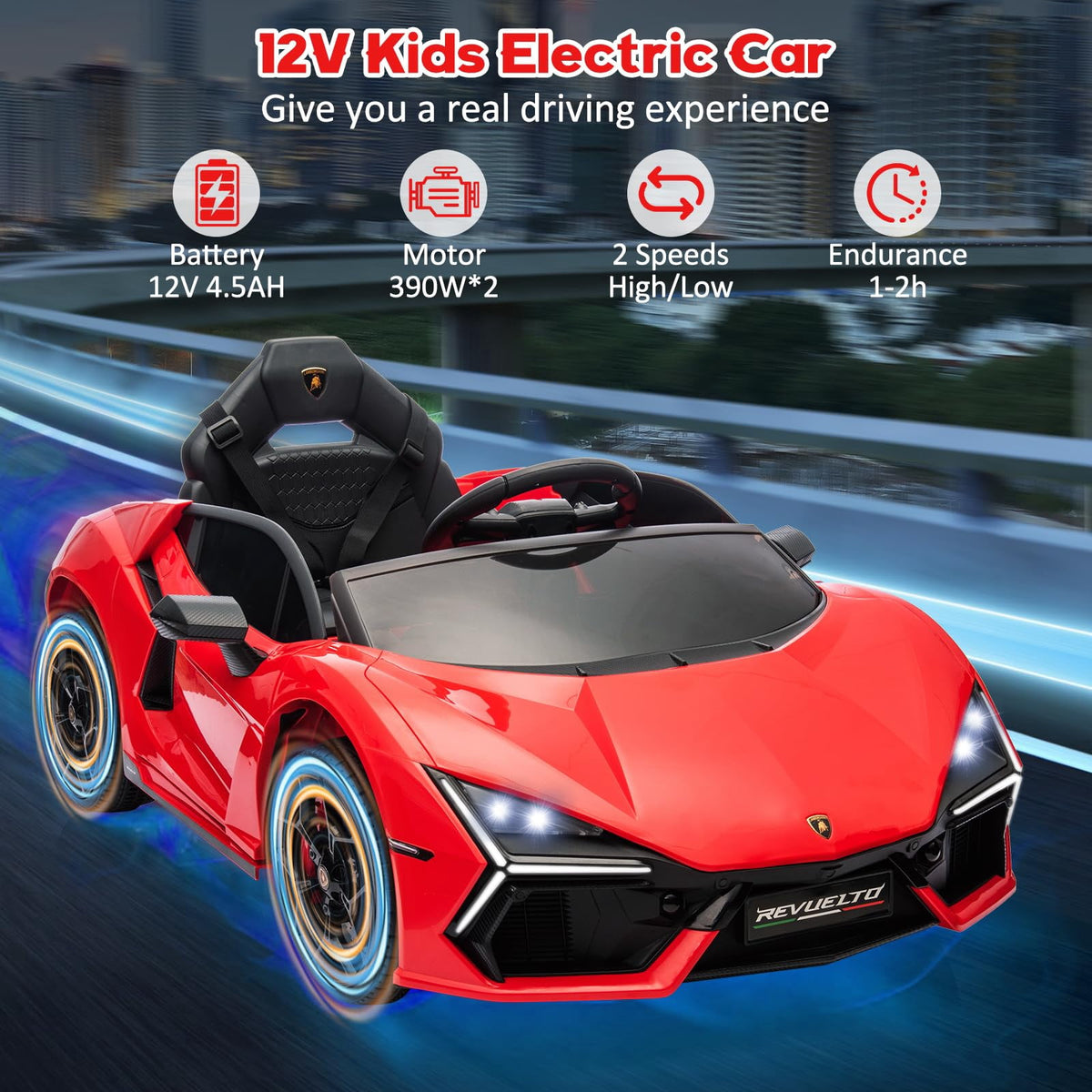 Towallmark 12V Ride On Car for Kids, Licensed Lamborghini Revuelto Electric Vehicle, Battery Powered Sports Car Toy for Boys & Girls,Kids Christmas Gifts