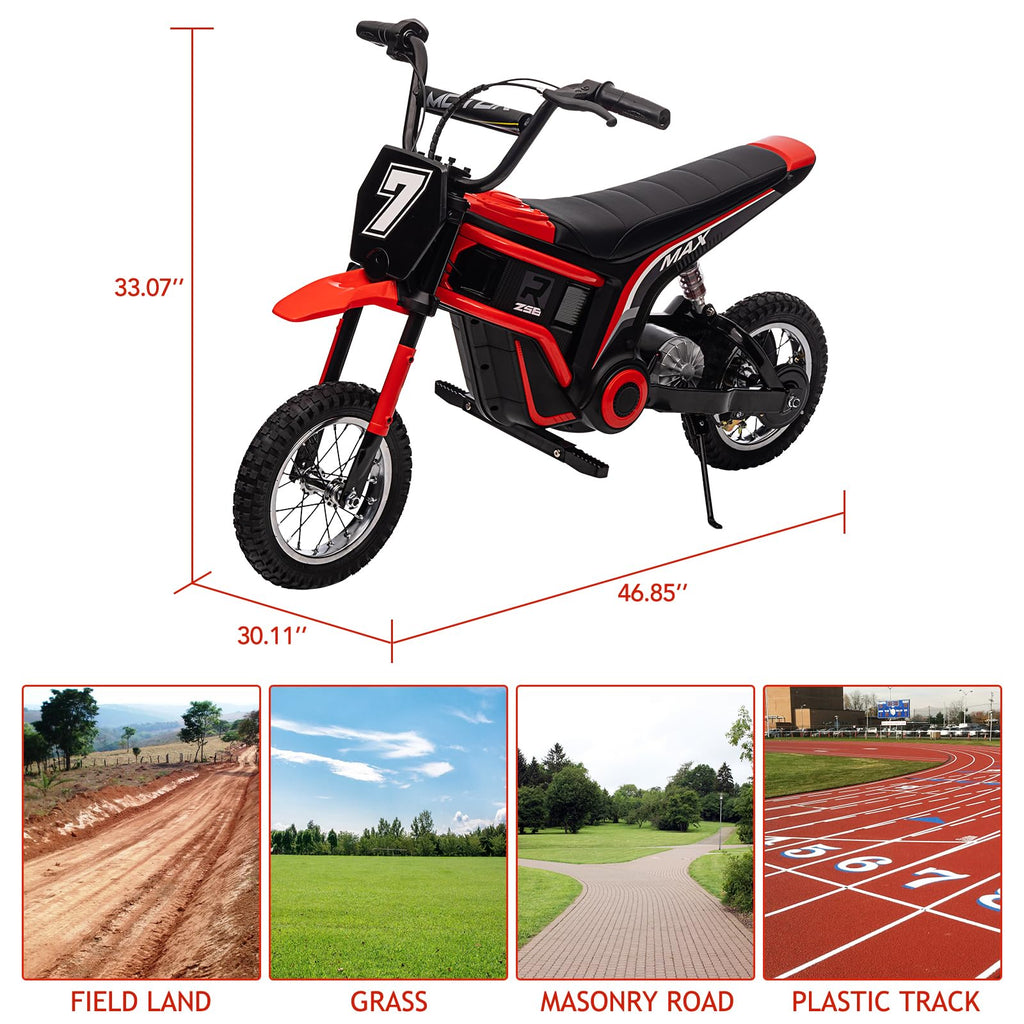 TROPOW 24 Volt Ride On Toys for Boys,Electric Dirt Bike for Kids - 350W Ride On Motorcycle, Ages 5+, Up to 14.29 MPH, 2-Speed Modes, Max Weight 135 Lbs, Red