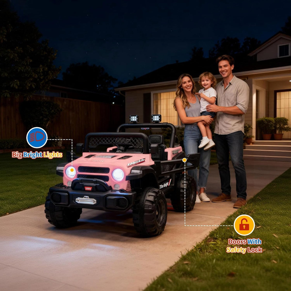 12V Electric Ride-On Truck, 4-Wheel Ride-On Car with Remote Control, 12V 7Ah Battery, Spring Suspension, LED Lights, Music, 66 Lbs