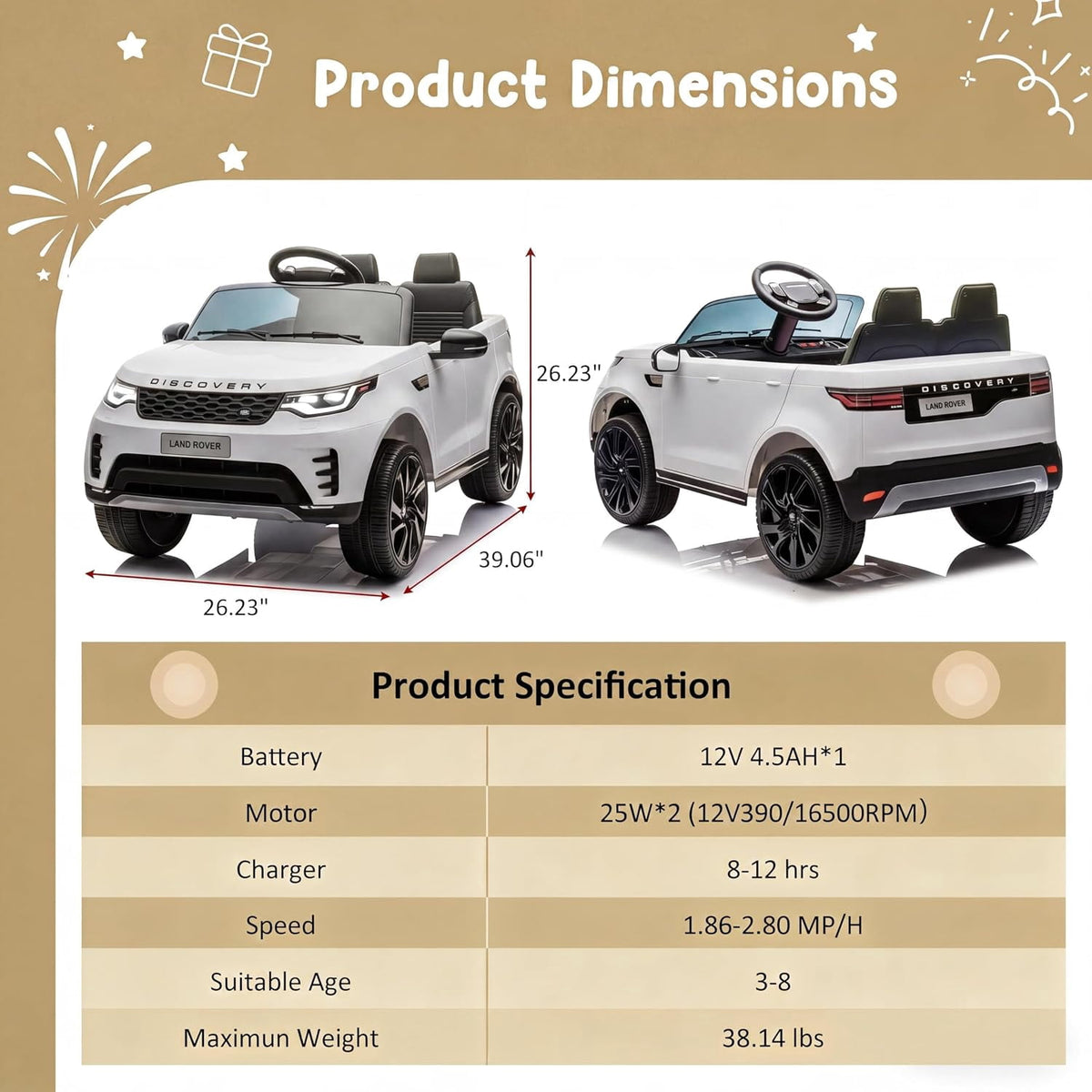 12V 4.5Ah 2-Seater Electric Ride-On Car with Parent Remote Control, Soft Start, 3 Speeds, LED Lights, Music and Safety Belt,White
