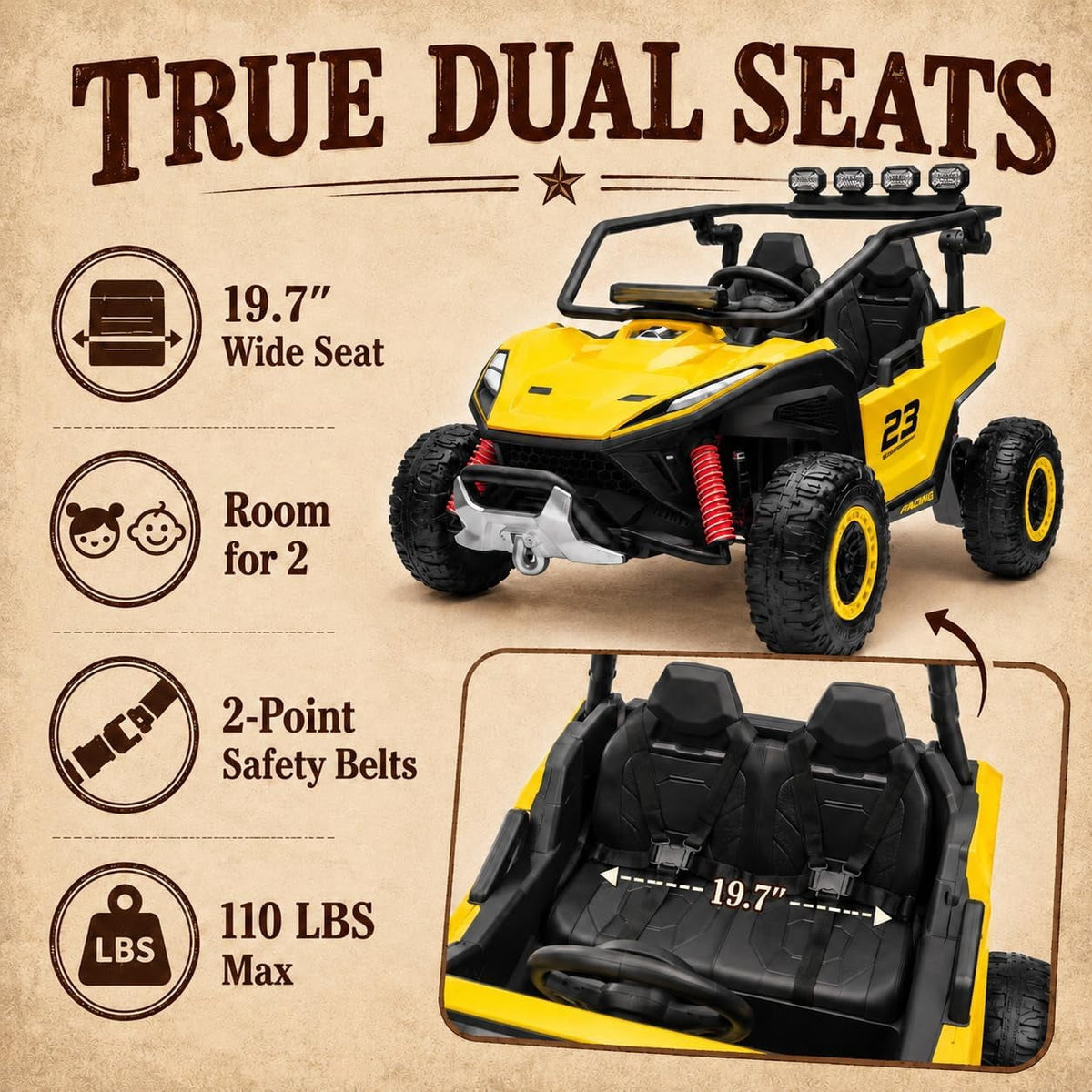 12V 2-Seater Electric UTV Ride-On Car, 4WD, Dual 40W Motors, 2.4G Parent Remote, 12V 7Ah Battery, 110 Lb Capacity,Green
