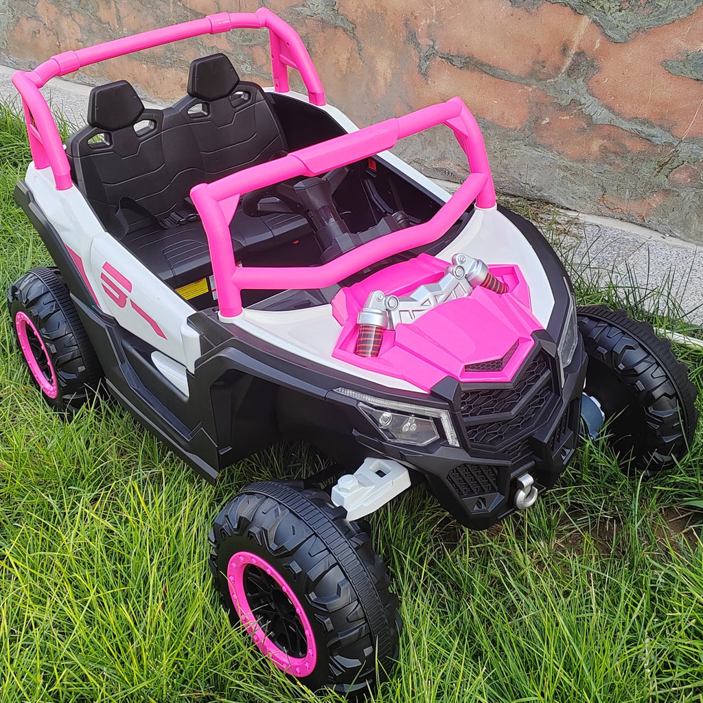Sunnyfree 24 Volt Ride on Toys, 4WD Electric Car for Kids, Power Car Wheels with Remote Control, Bluetooth, Spring Suspension, LED Light, Pink