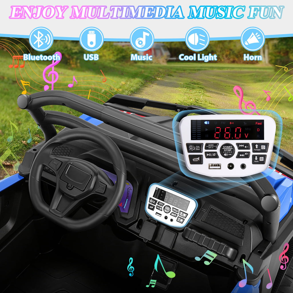 Funcid 24 Volt Ride on Toys, 2-Seater Ride on Cars with Remote Control, 400W Electric Car for Kids, Ride on UTV w/ Bluetooth, MP3, Seat Belts, Volume Adjustment, Suspension, Green