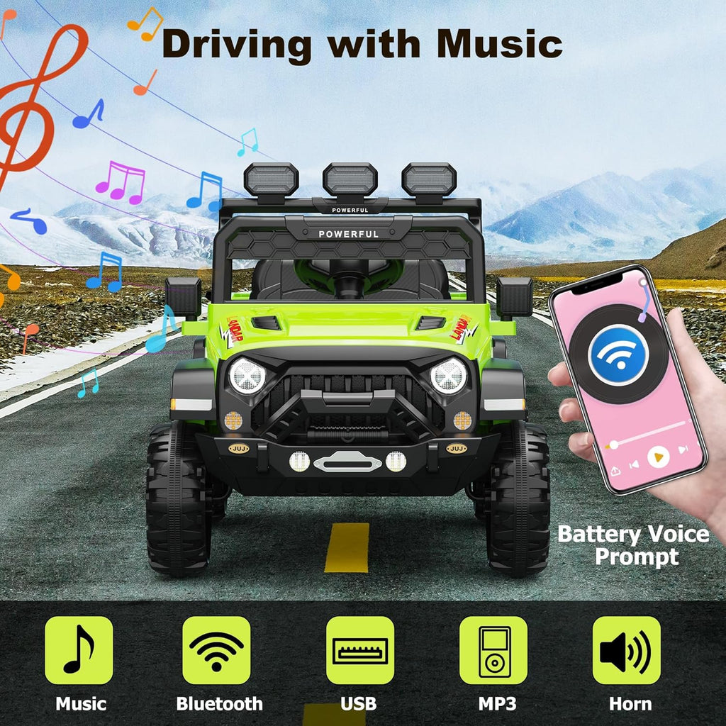 12V Ride-On Truck Car, 7Ah Battery, Parent Remote Control, 3 Speeds Up to 3.7 MPH, Soft Start, LED Lights, Bluetooth, USB, AUX, MP3, 66 Lbs