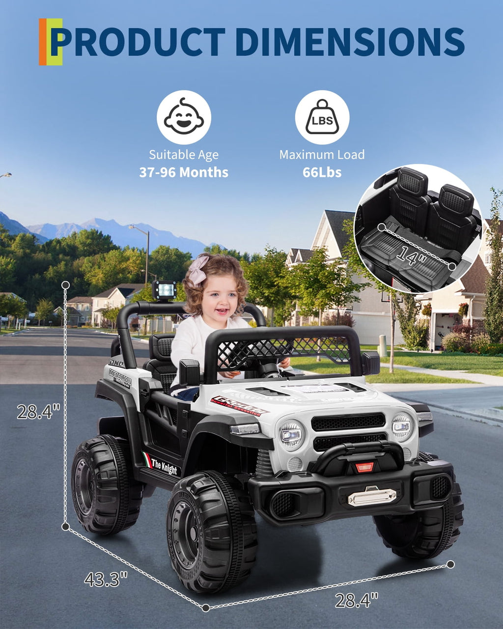12V Kids Ride-On Truck – Dual 550W Motors, Remote Control, 3-Speed up to 6MPH, Spring Suspension, LED Lights, Music, Safety Belt, Storage – Electric Toy Car for Kids Ages 2-8 – Black