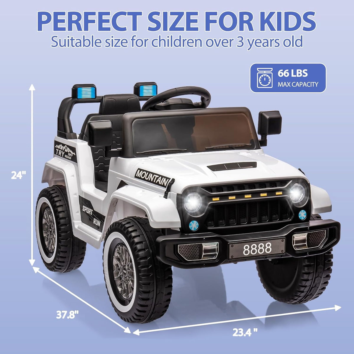 12V Ride-On Electric Car with Parent Remote Control, Dual 35W Motors, 3 Speeds, Spring Suspension, LED Lights, Music, Horn, 66 lbs