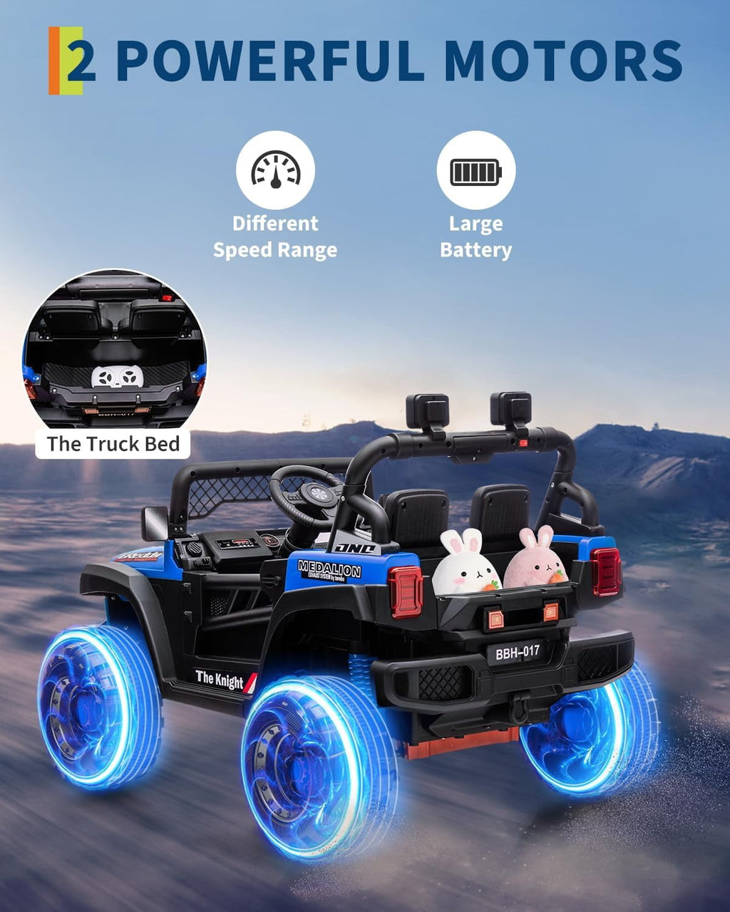 12V Electric Ride-On Truck, 4-Wheel Ride-On Car with Remote Control, 12V 7Ah Battery, Spring Suspension, LED Lights, Music, 66 Lbs