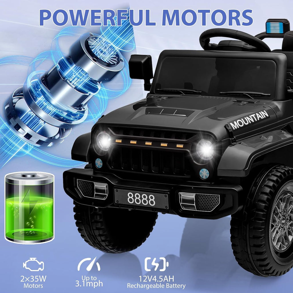 12V Ride-On Electric Car with Parent Remote Control, Dual 35W Motors, 3 Speeds, Spring Suspension, LED Lights, Music, Horn, 66 lbs