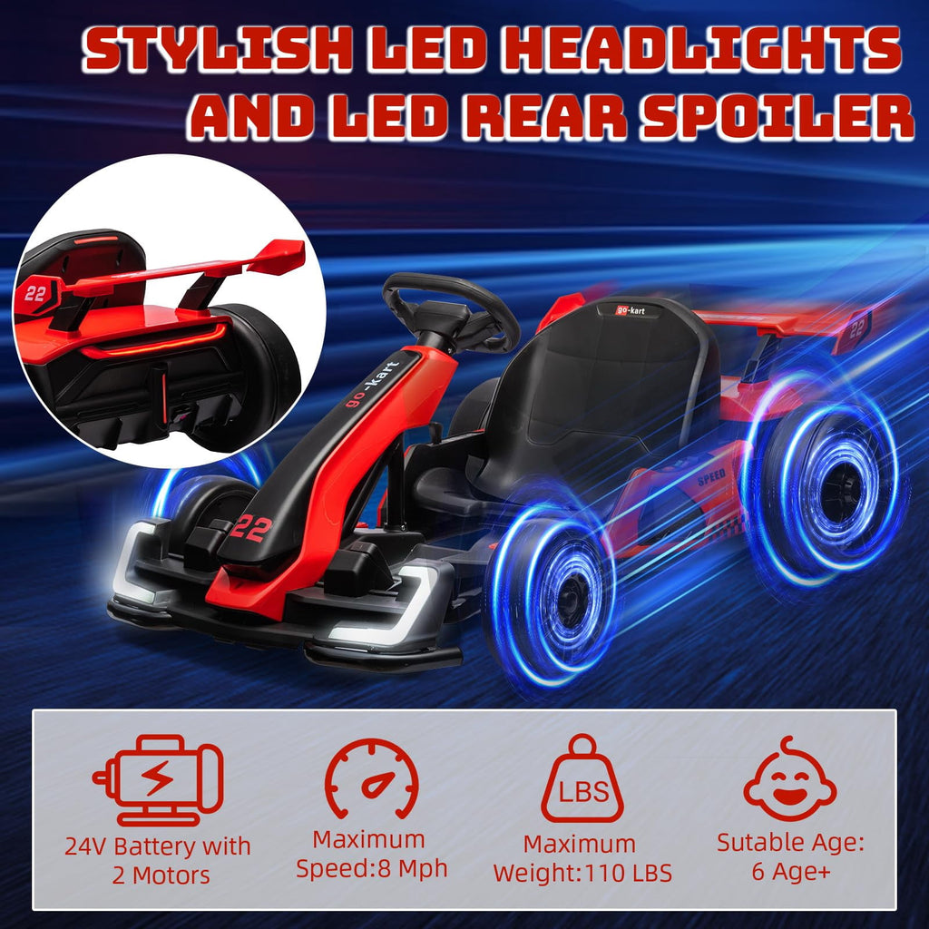 TROPOW Kids Cars Electric Ride On,24V Kids Go Kart,300W Powerful Electric Drift Kart Car with Adjustable Seat,IDE On Toy with 4 Speed Mode,Brake Pedal for Age 6-12,Christmas Gift for Kids,Gray