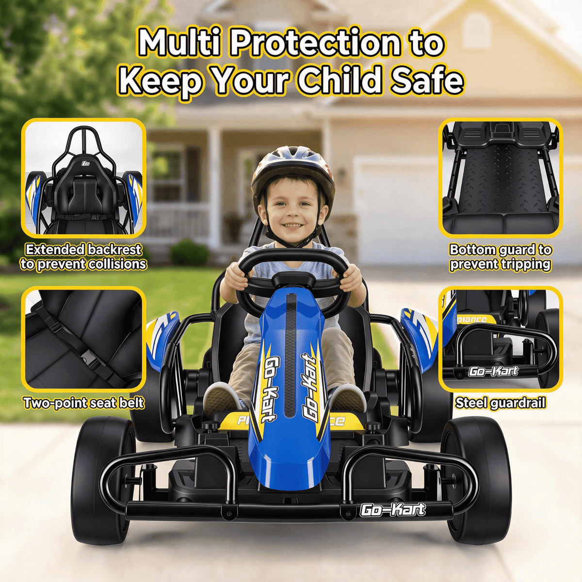 VIBESPARK Drift Go Kart, 24V 10AH Electric Go Kart for Kids Ages 6-14, 360° Drift Mode, Ride On Car with Backrest & Adjustable Seat, 300W Dual Motors, Max Speed 7.5mph/h, Blue